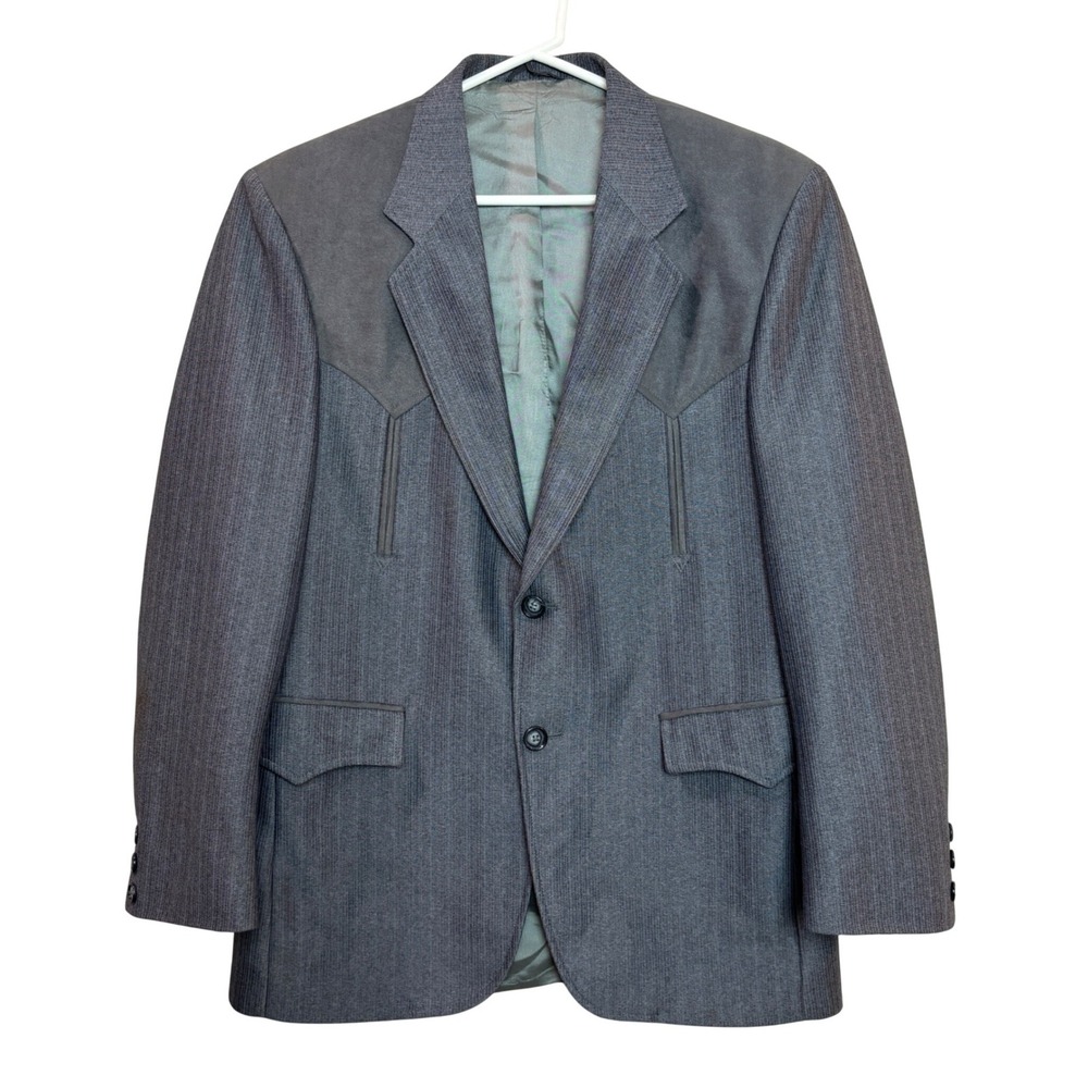 Circle S Western Sport Coat Mens 38S Grey Faux Suede Yoke Blazer Made USA Cowboy